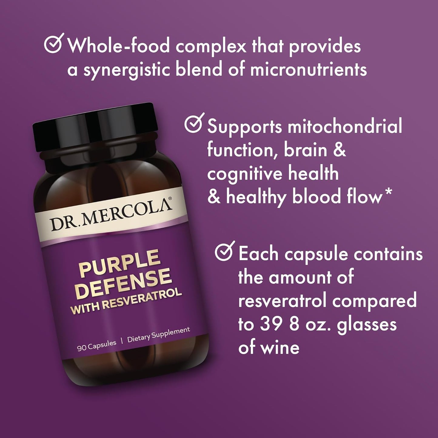 Dr. Mercola Purple Defense Dietary Supplement with Resveratrol - 90 Capsules for Brain Support