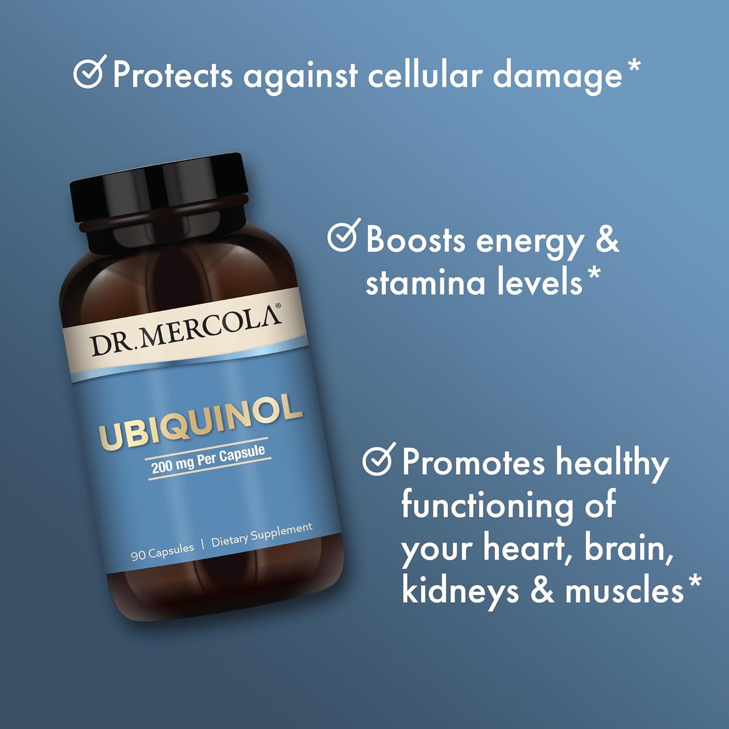 Dr. Mercola Ubiquinol 200mg Capsules - 90 Servings, Energy Support Dietary Supplement, Non-GMO