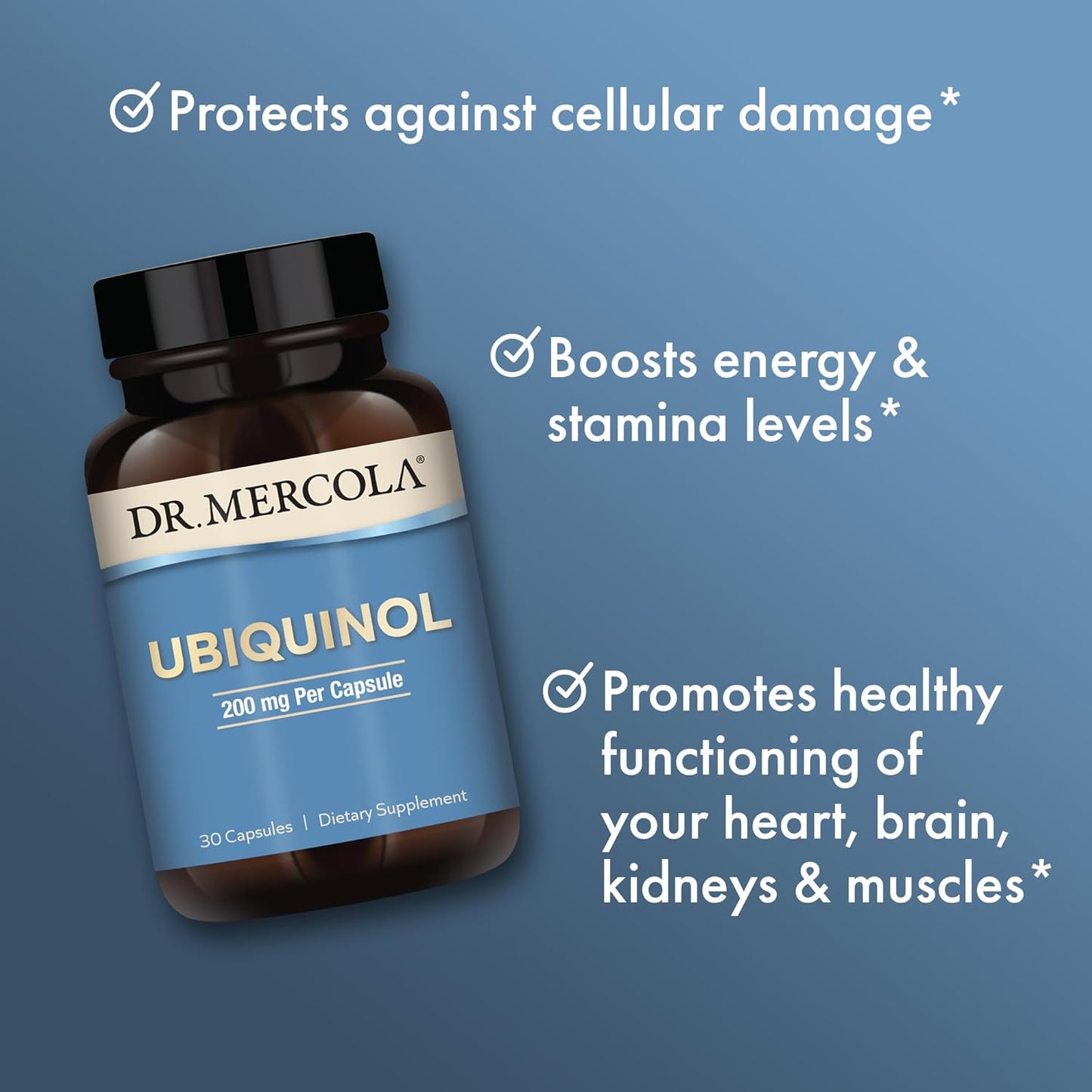 Dr. Mercola Ubiquinol Dietary Supplement - 30 Servings (30 Capsules), 200mg Per Capsule - Supports Energy Production - Non-GMO