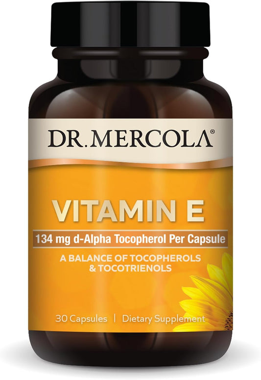 Dr. Mercola Vitamin E Capsules - 30 Servings, 134mg Per Capsule, Non-GMO Dietary Supplement for Healthy Skin