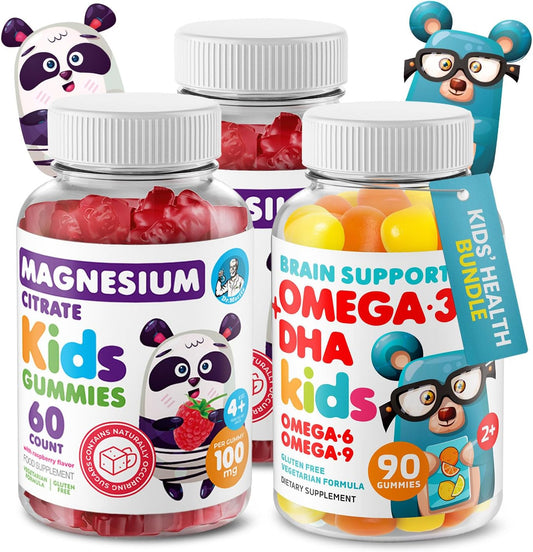 Dr. MORITZ Kids Magnesium and Omega 3 Gummies Bundle - 120 Count (2 Pack) with Low Sugar and Vegetarian Formula