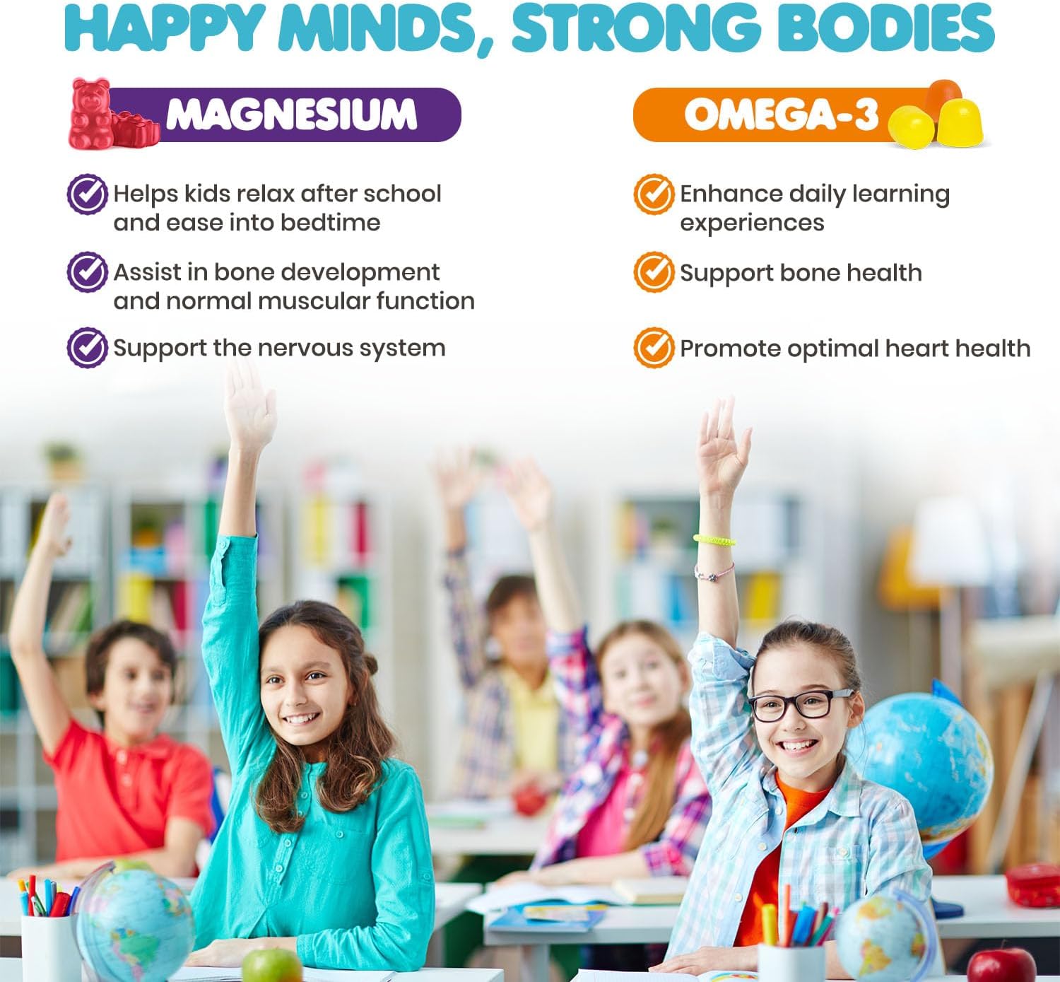 Dr. MORITZ Kids Magnesium and Omega 3 Gummies Bundle - 120 Count (2 Pack) with Low Sugar and Vegetarian Formula