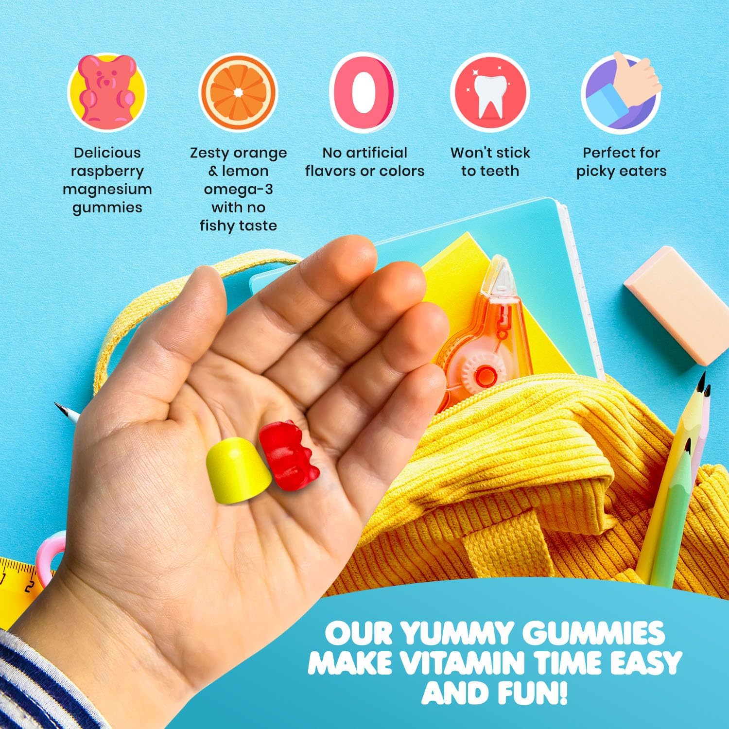 Dr. MORITZ Kids Magnesium and Omega 3 Gummies Bundle - 120 Count (2 Pack) with Low Sugar and Vegetarian Formula