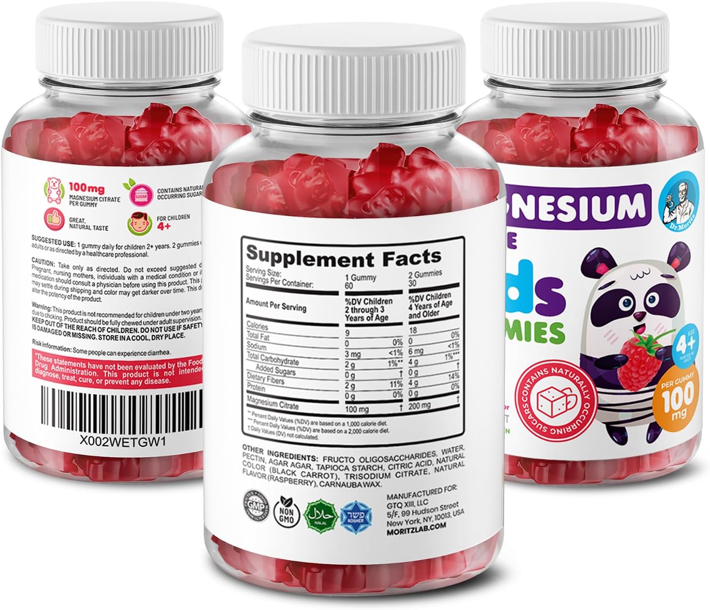 Dr. MORITZ Kids Magnesium and Omega 3 Gummies Bundle - 120 Count (2 Pack) with Low Sugar and Vegetarian Formula