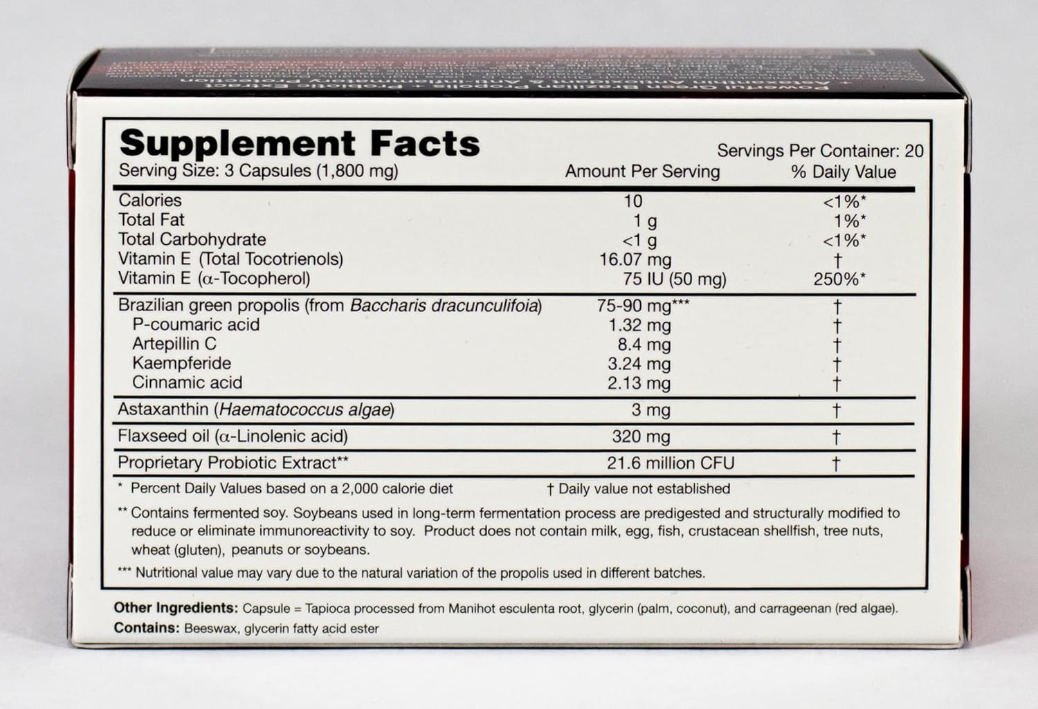 Dr. Ohhira's Propolis Plus Capsules: Brazilian Green Propolis, Probiotic Extract, Astaxanthin - 60 Count