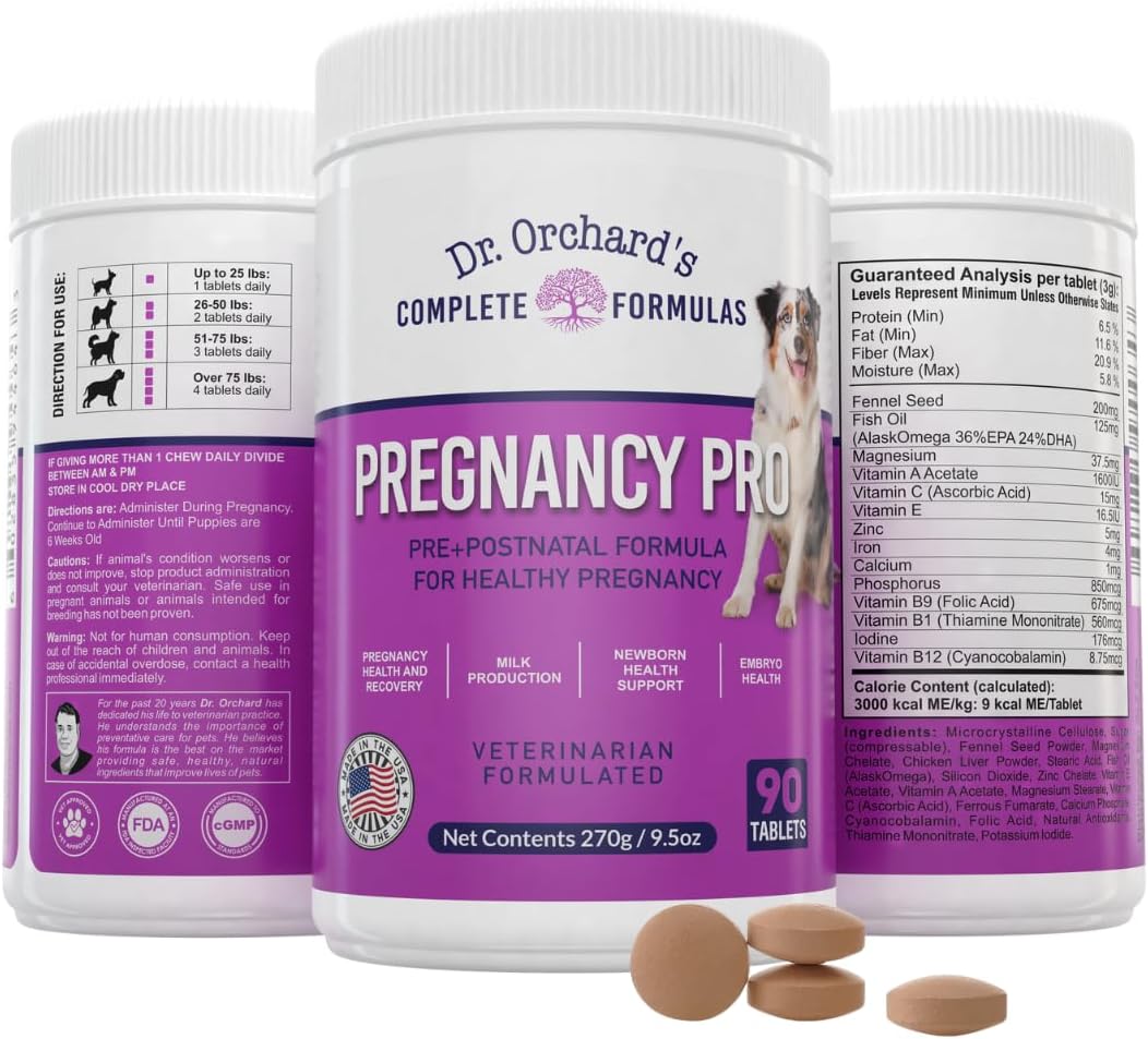 Dr. Orchard's Pregnancy Pro Dog Prenatal Vitamins - Premium Supplement for Dog Pregnancy, Postnatal & Newborn Health, 90 Ct