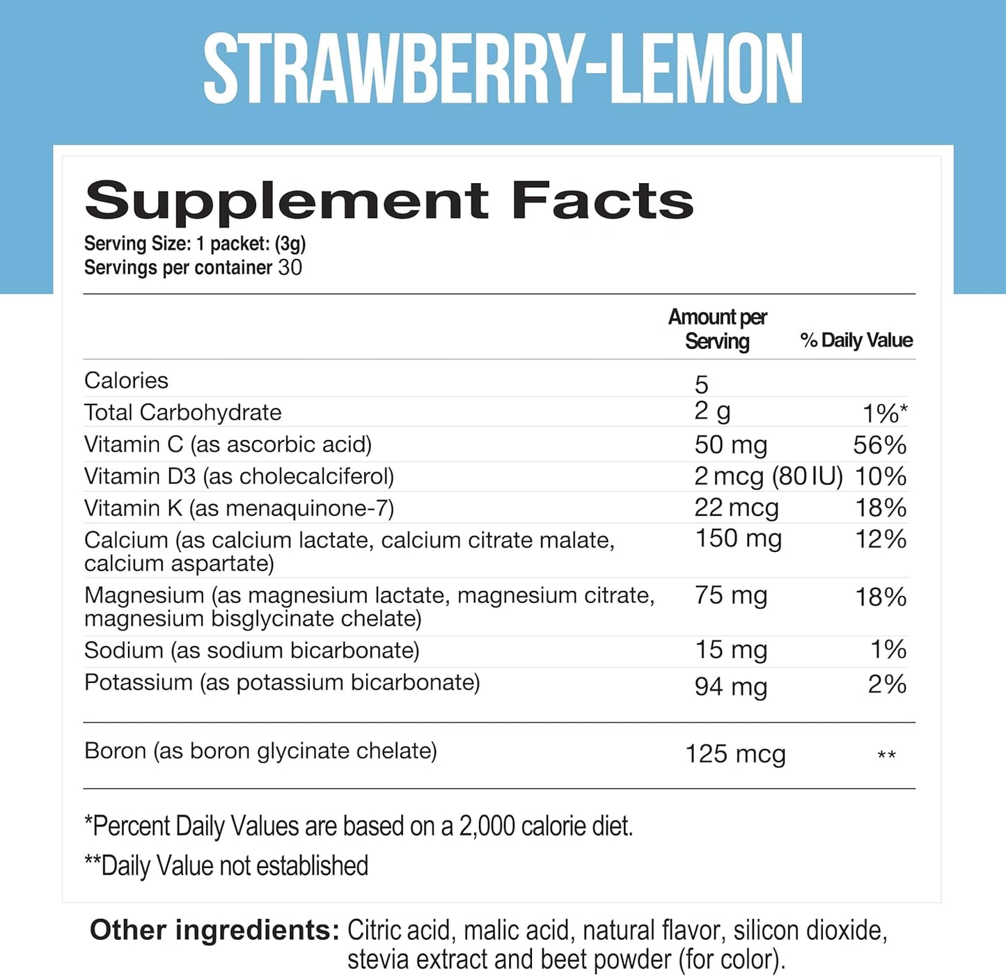 Dr. Price's Cal-Mag Vites Powder - Natural Stress Relief Drink with Calcium, Magnesium, Vitamin K, D | Strawberry-Lemon Flavor | 30 Packets