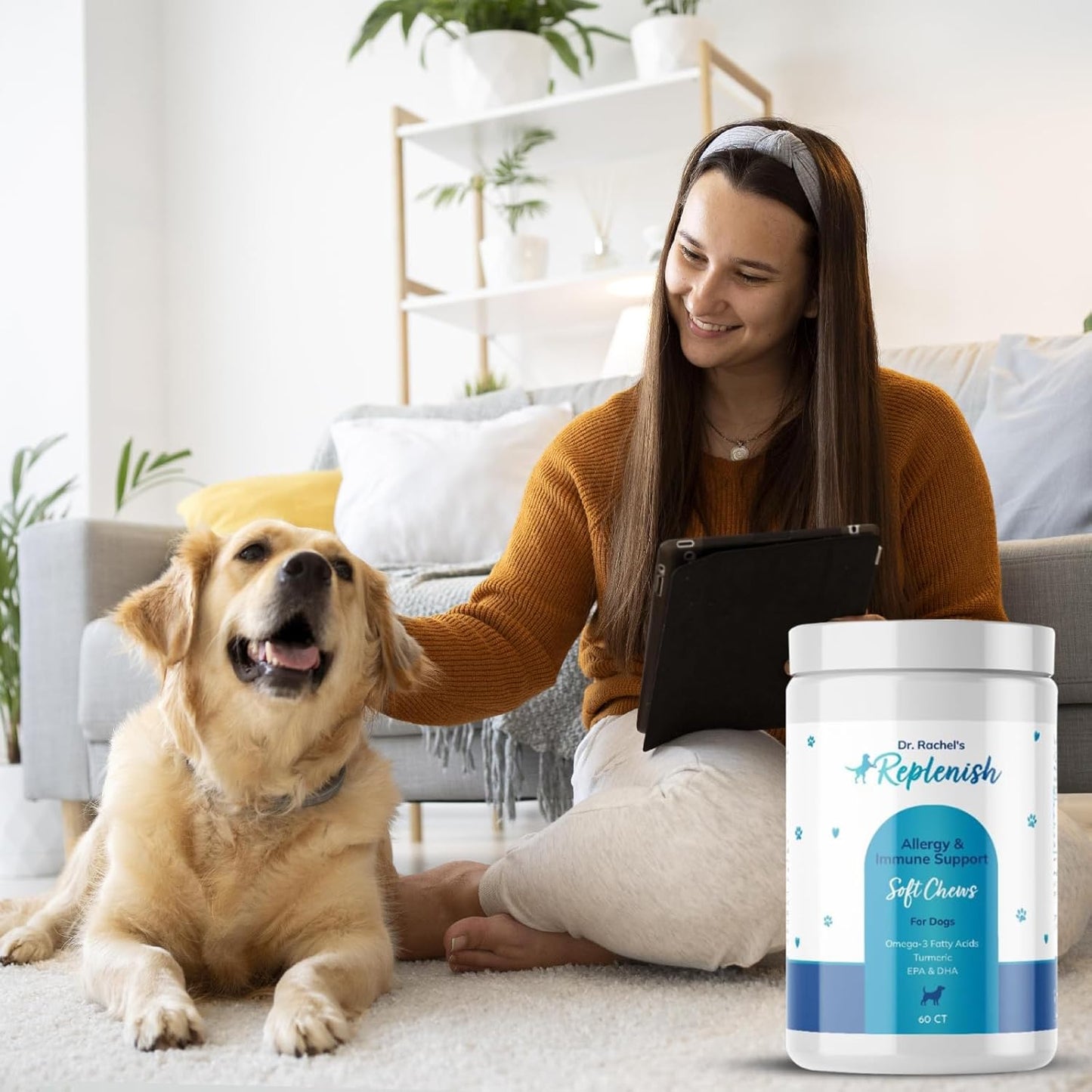 Dr. Rachel's Antioxidant-Rich Allergy and Immune Chews for Dogs - Skin, Coat, and Respiratory Support - Omega-3 Supplement - 60ct