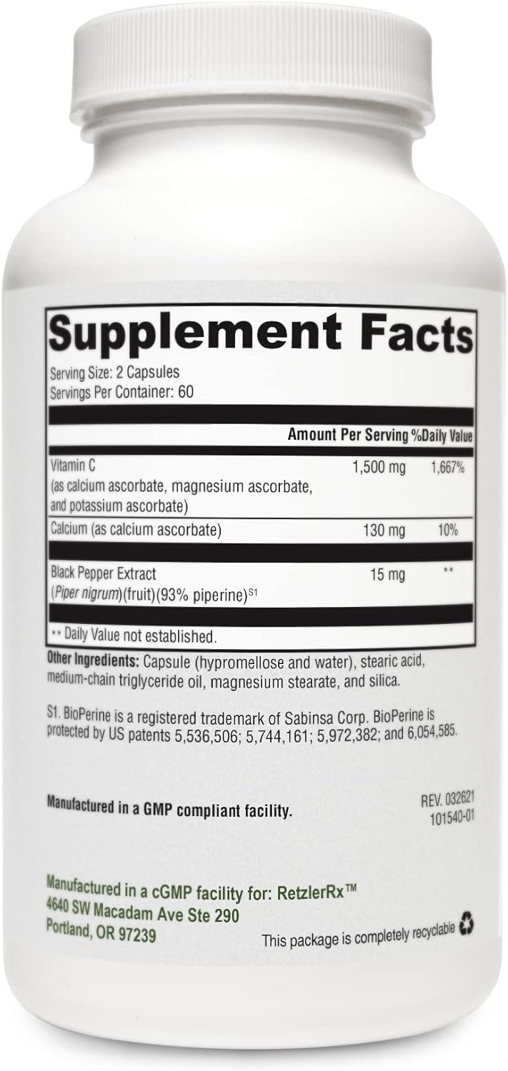 Dr. RetzlerRx™ Synergy C 1500 mg: Advanced High-Potency Vitamin C for Immune Support & Skin Health