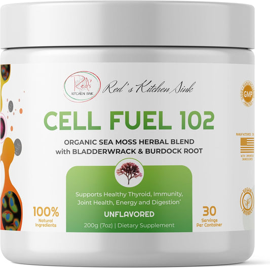 Dr. Sebi Inspired Red's Kitchen Sink Cell Fuel 102: Sea Moss Powder Herbal Blend with Organic Sea Moss, Bladderwrack & Burdock Root - 100% Natural (7oz)