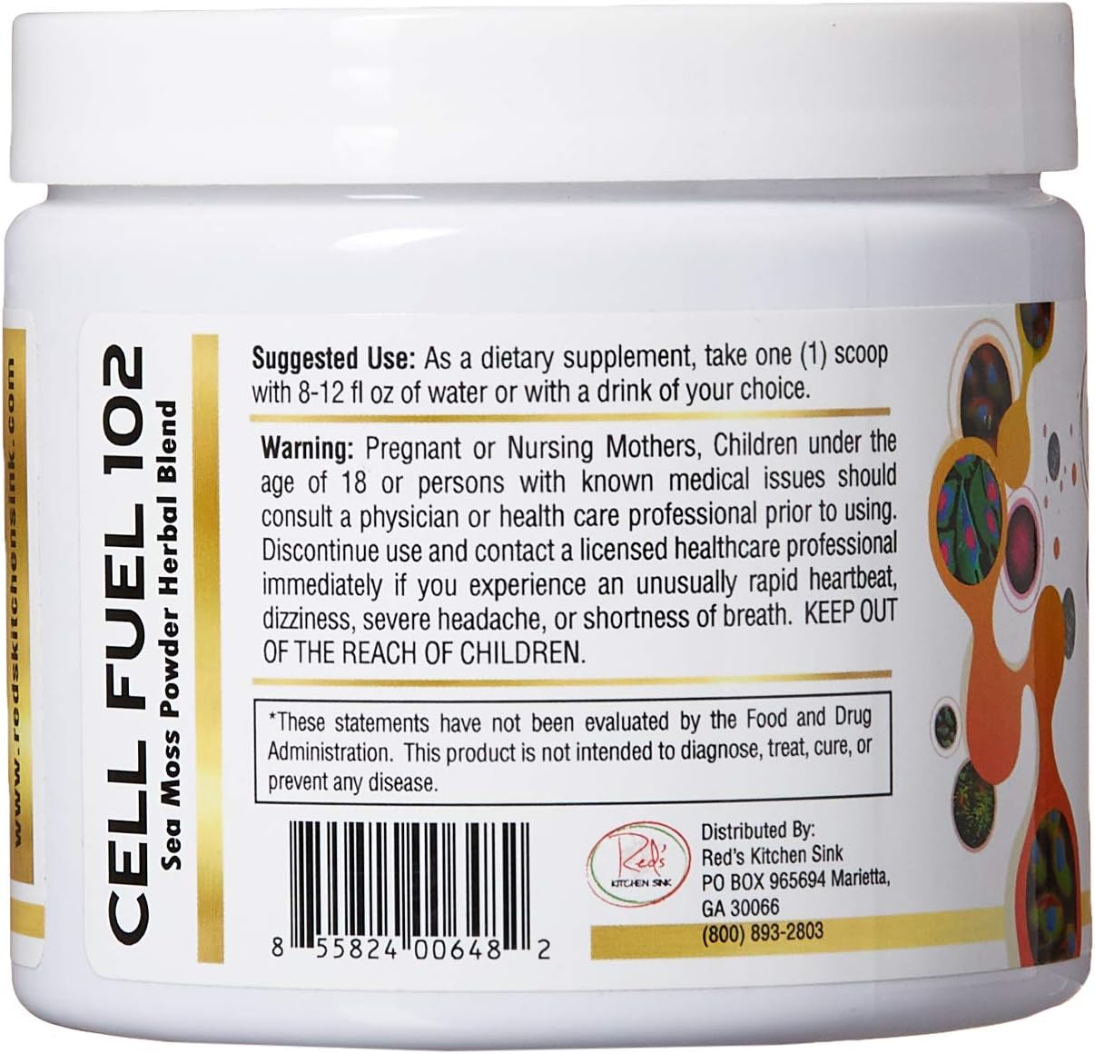 Dr. Sebi Inspired Red's Kitchen Sink Cell Fuel 102: Sea Moss Powder Herbal Blend with Organic Sea Moss, Bladderwrack & Burdock Root - 100% Natural (7oz)