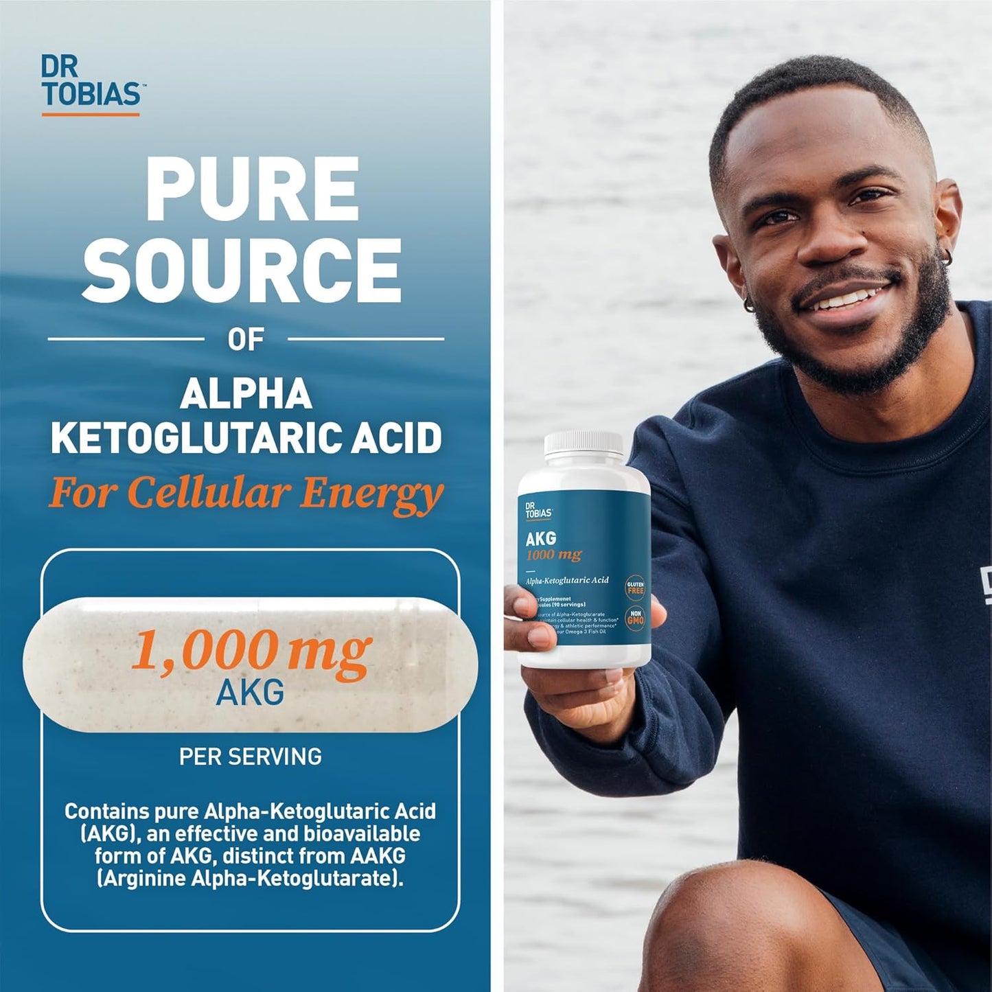Dr. Tobias AKG Supplement and Omega 3 Fish Oil for Cellular Energy and Health, Non-GMO Triple-Strength EPA & DHA