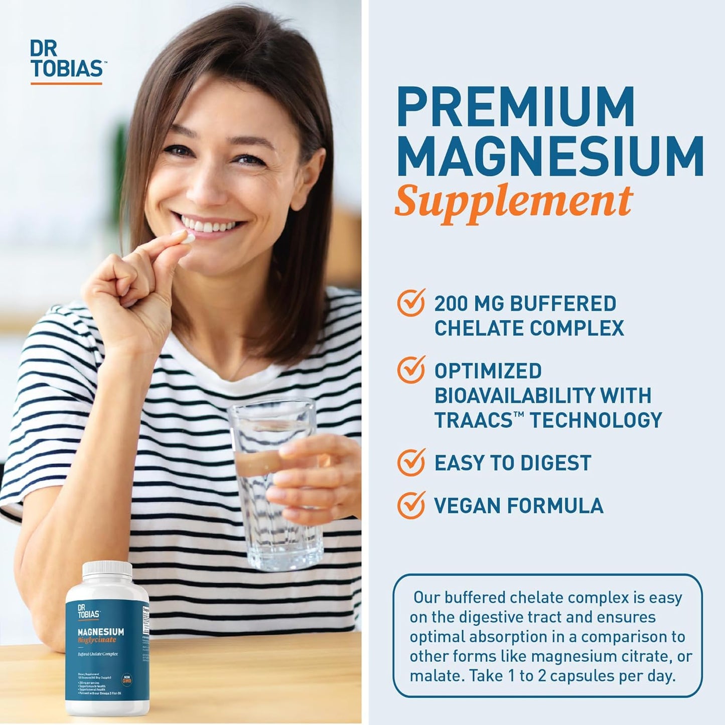 Dr. Tobias Colon Everyday Health with Magnesium Bisglycinate - Vegan & Non-GMO Formula for Digestive Comfort, Muscle & Bone Support