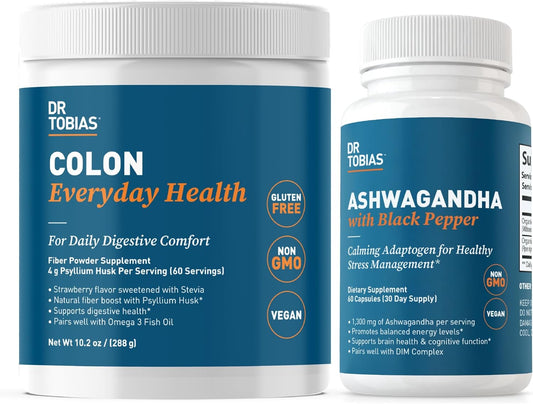 Dr. Tobias Colon Health and Ashwagandha Capsules Bundle for Digestive Wellness & Energy Support, Vegan & Non-GMO