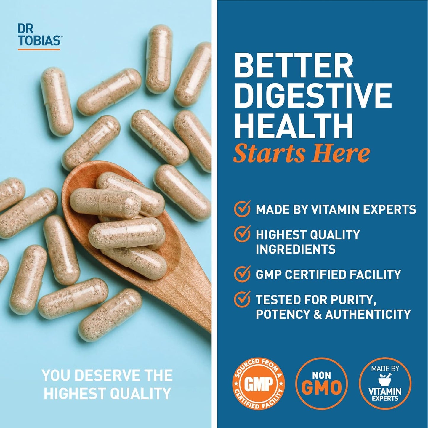 Dr. Tobias Deep Immune Probiotics & Prebiotics with Psyllium - Daily Fiber Supplement for Colon Health - 4.4 Billion CFU - Supports Digestive & Gut Immune Function