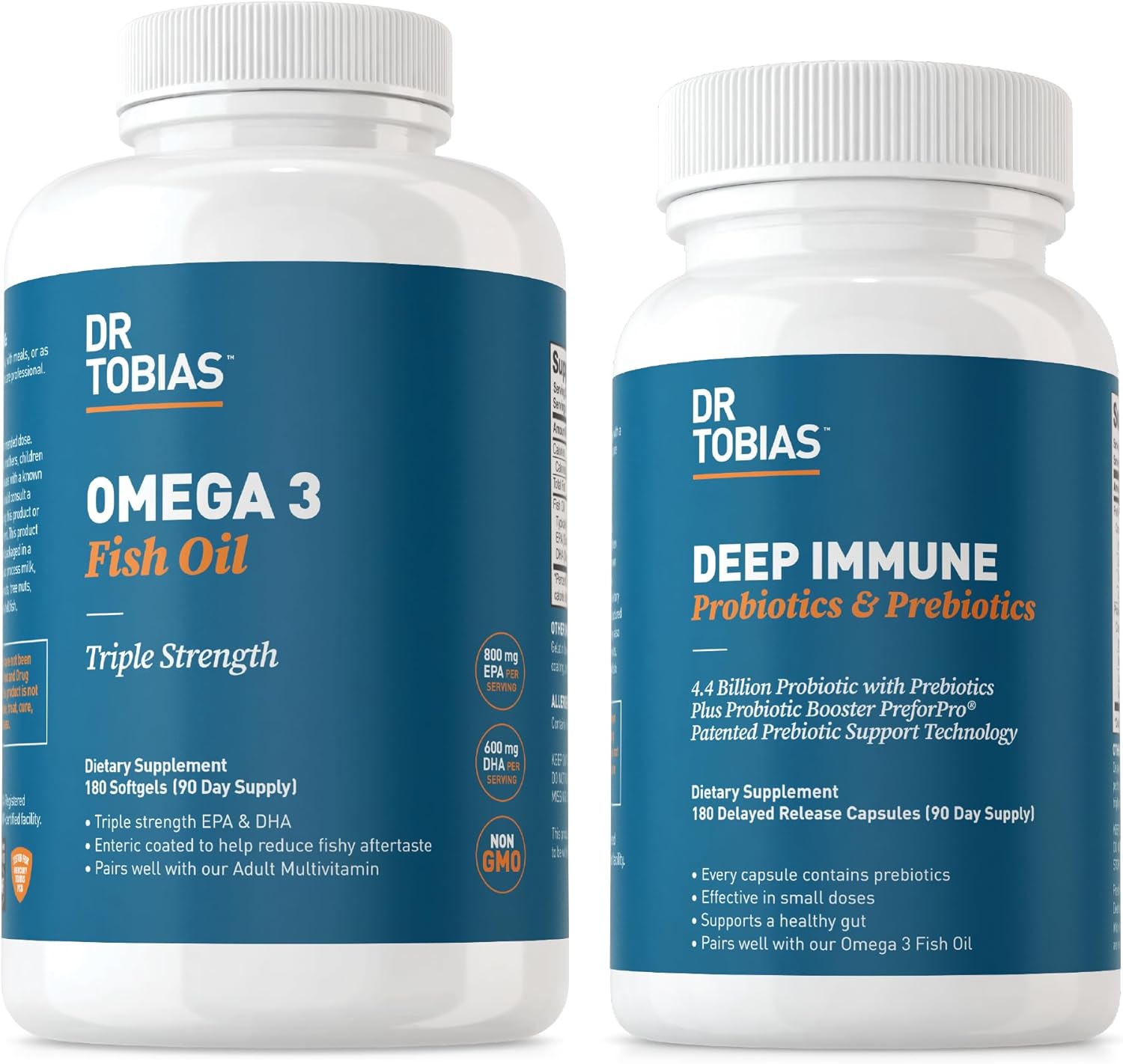 Dr. Tobias Omega-3 Fish Oil with Deep Immune Probiotics & Prebiotics for Daily Wellness & Immune Support