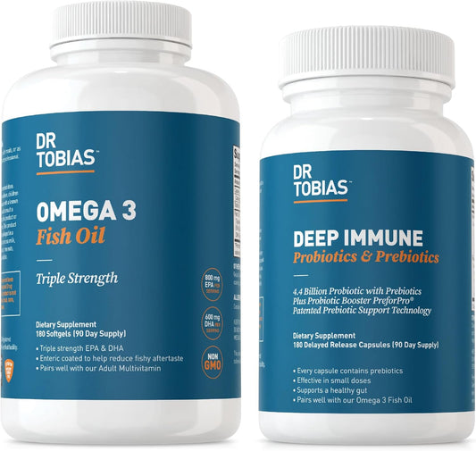 Dr. Tobias Omega-3 Fish Oil with Deep Immune Probiotics & Prebiotics for Daily Wellness & Immune Support