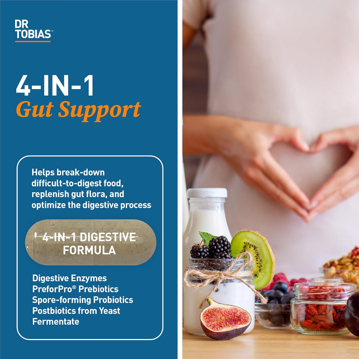 Dr. Tobias Omega 3 Fish Oil with Digestive Enzymes, Probiotics, Prebiotics - Supports Heart, Brain, Immune Function, Gut Health & Digestion, Non-GMO