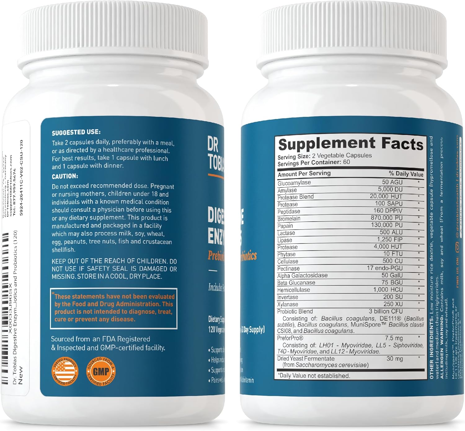 Dr. Tobias Omega 3 Fish Oil with Digestive Enzymes, Probiotics, Prebiotics - Supports Heart, Brain, Immune Function, Gut Health & Digestion, Non-GMO