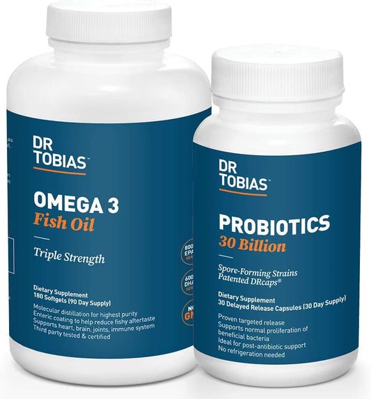 Dr. Tobias Probiotics 30 Billion and Omega 3 Fish Oil - Digestive & Health Support