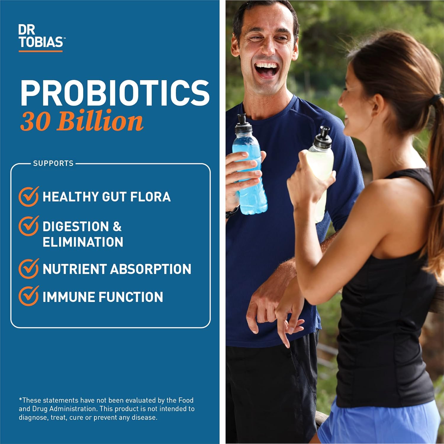 Dr. Tobias Probiotics: 30 Billion CFU, 10 Strains, Digestive Health Support for Men & Women, Non-GMO, 60 Capsules