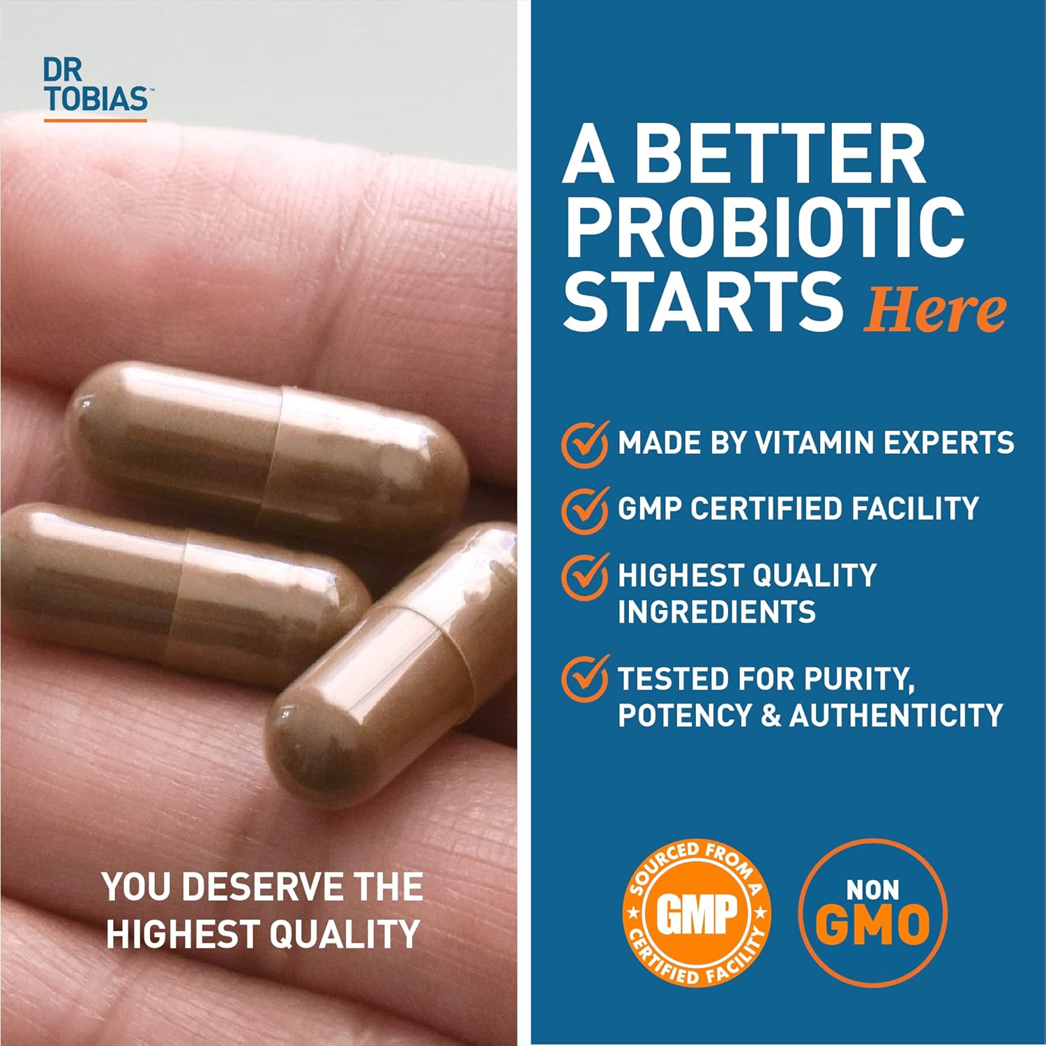 Dr. Tobias Probiotics: 30 Billion CFU, 10 Strains, Digestive Health Support for Men & Women, Non-GMO, 60 Capsules
