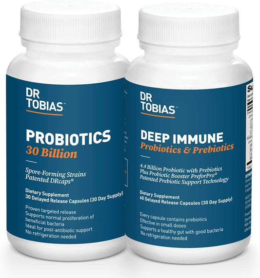 Dr. Tobias Probiotics with Prebiotics for Digestion & Gut Health - 30 Billion CFUs & Immune Support