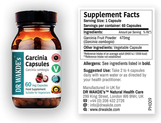 DR WAKDE'S Garcinia Cambogia Fruit Capsules - 60 Veg Caps, Plant-Based Ayurvedic Supplement, All Natural Vegan Formula by Natural Health Care London