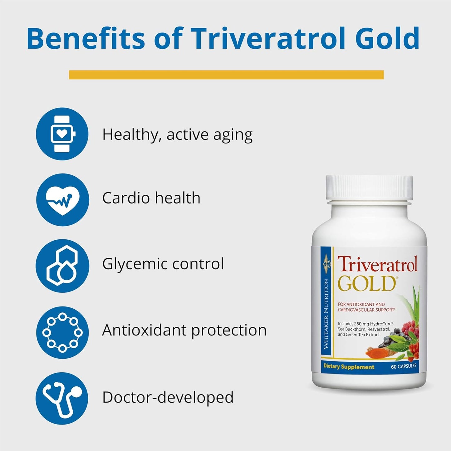Dr. Whitaker Triveratrol Gold Supplement for Healthy Aging with Resveratrol & Antioxidants - 60 Capsules