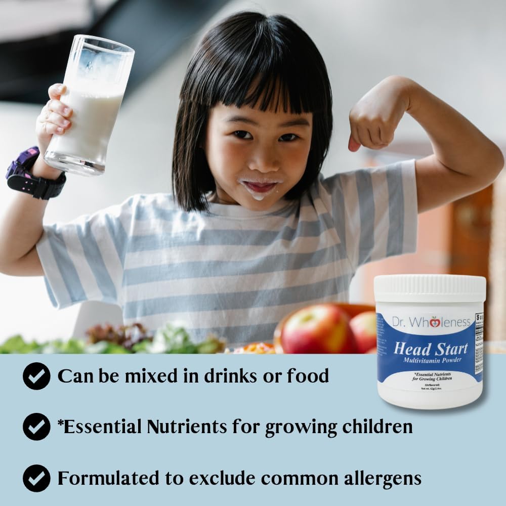 Dr. Wholeness Children's Multivitamin Powder | Methylated B-Vitamins, Essential Nutrients, Easy to Mix, No Flavors, Sweeteners, Preservatives | 60 Servings - 2.4 oz