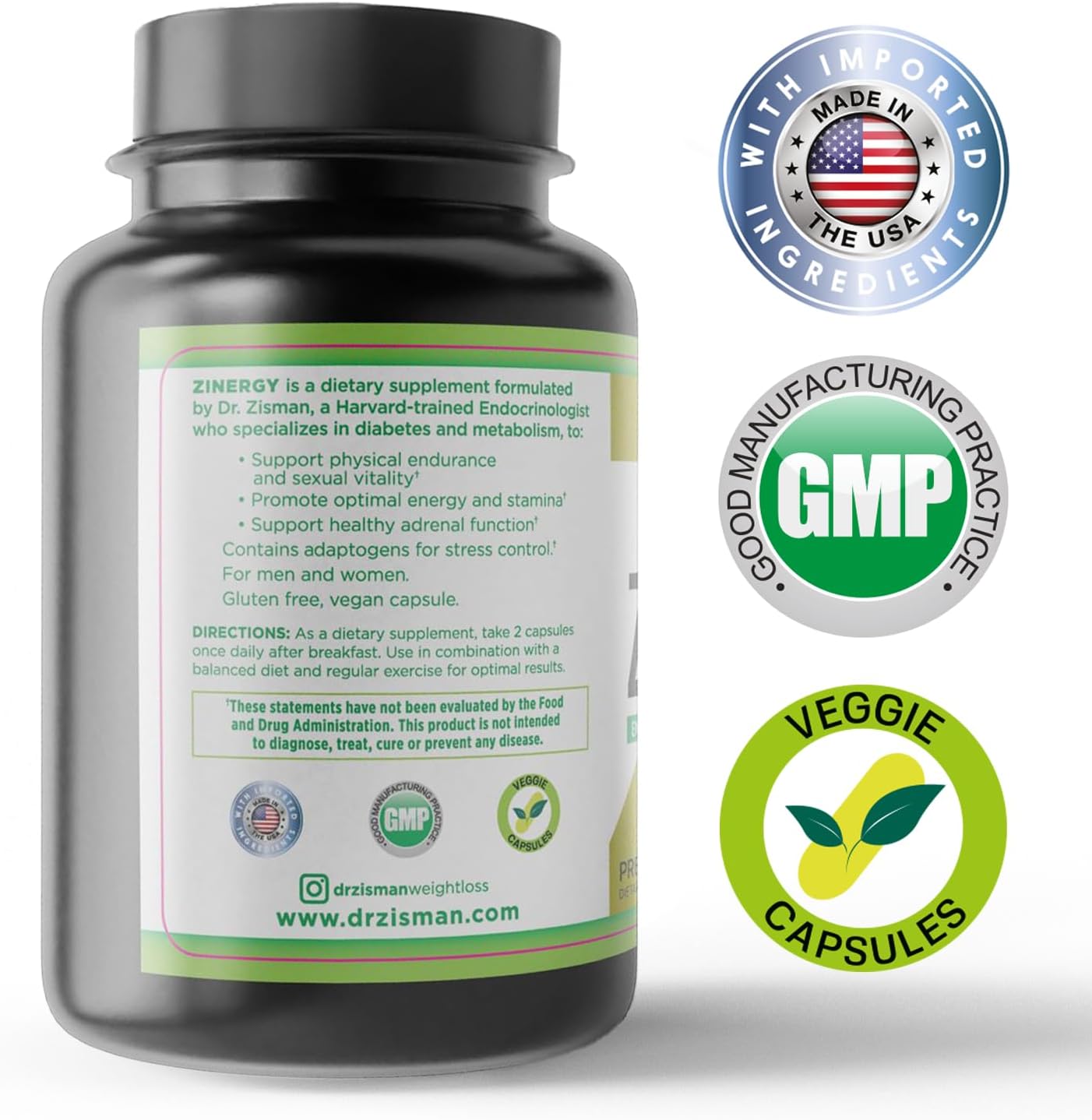 Dr. Zisman ZT Slimming Tea & ZINERGY Natural Energy Booster - All-Natural Capsules for Men and Women - Boost Energy & Vitality - 60 Capsules