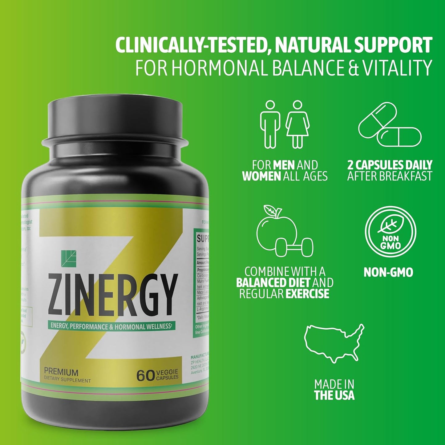 Dr. Zisman ZT Slimming Tea & ZINERGY Natural Energy Booster - All-Natural Capsules for Men and Women - Boost Energy & Vitality - 60 Capsules