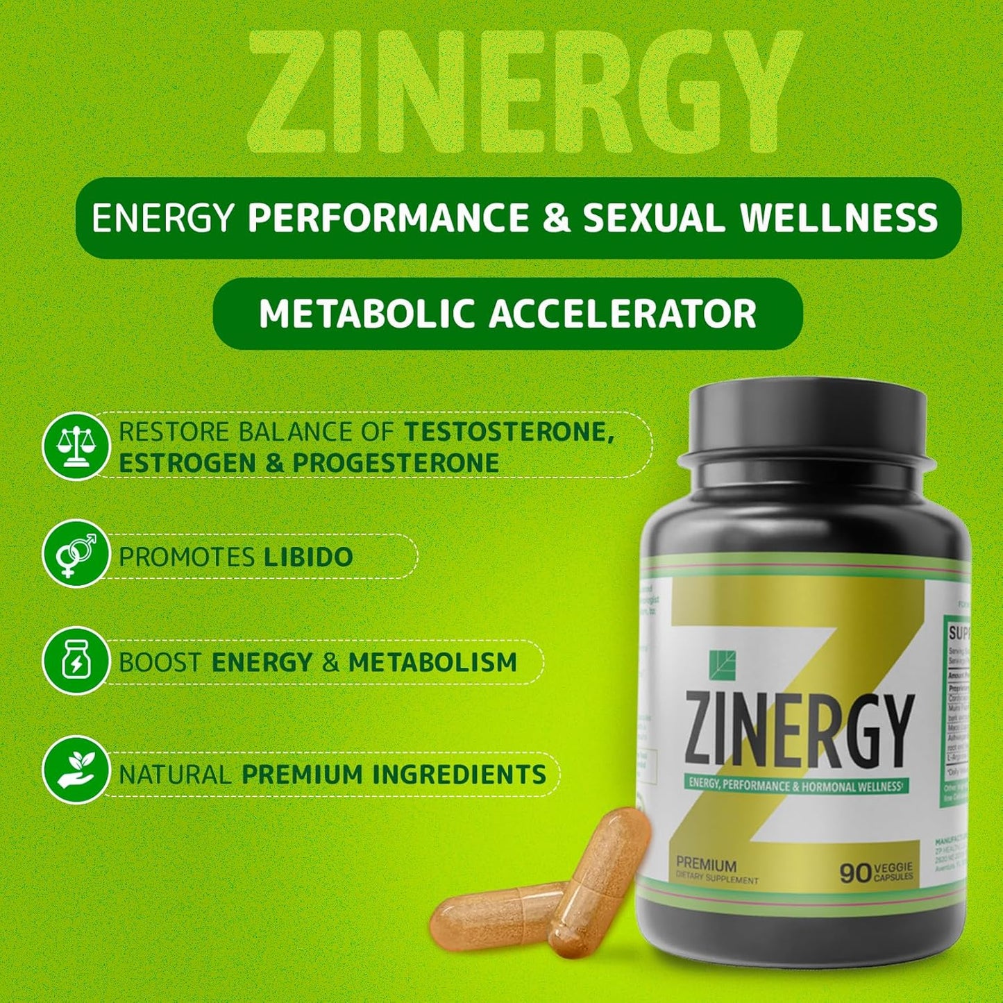 Dr. Zisman ZT Slimming Tea & ZINERGY Natural Energy Booster - All-Natural Capsules for Men and Women - Boost Energy & Vitality - 60 Capsules