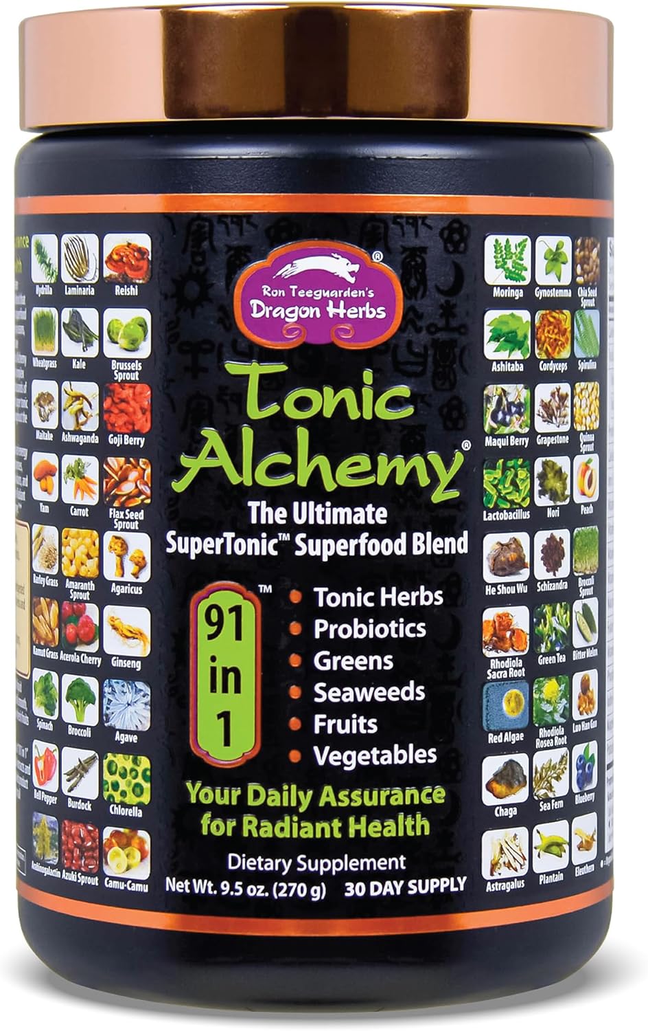 Dragon Herbs Tonic Alchemy Superfood Greens Powder - 91 Ingredients including Ashwagandha, Mushrooms, Probiotics - 30 Servings