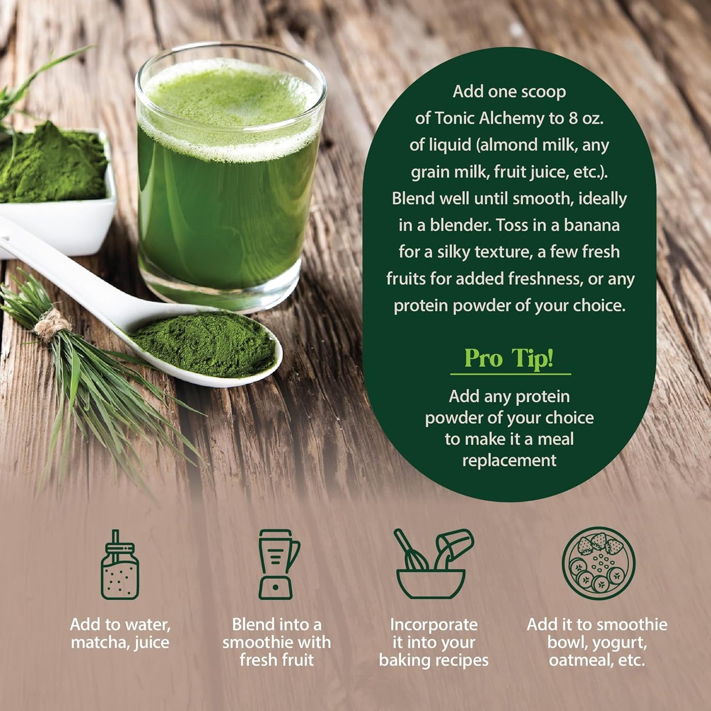 Dragon Herbs Tonic Alchemy Superfood Greens Powder - 91 Ingredients including Ashwagandha, Mushrooms, Probiotics - 30 Servings