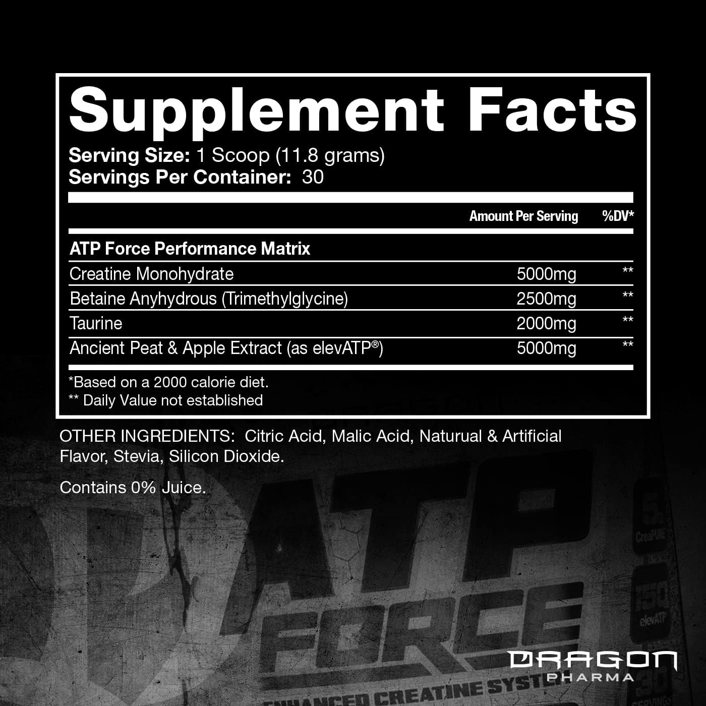 Dragon Pharma ATP Force Enhanced Creatine System - 5g CreaPure, Stim-Free, Boosts Muscle Mass & Recovery, Enhances Blood Flow - 30 Servings