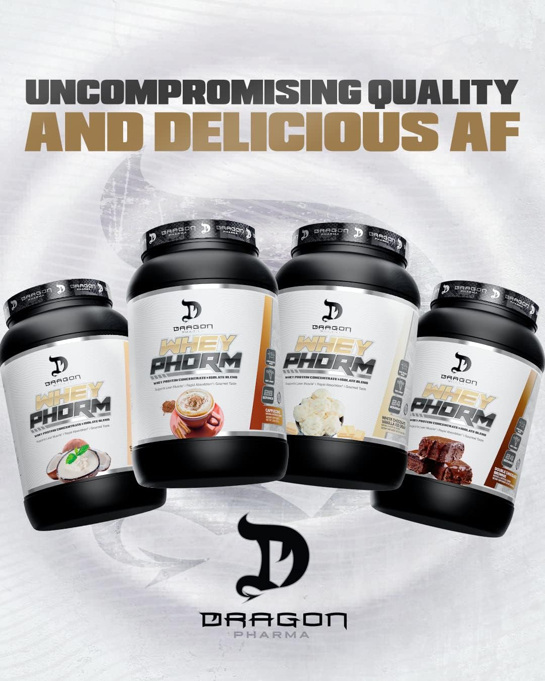 Dragon Pharma Whey Protein Blend - Gluten Free, WheyPhorm Formula, Fast Absorption for Recovery (Cappuccino, 65 Servings)