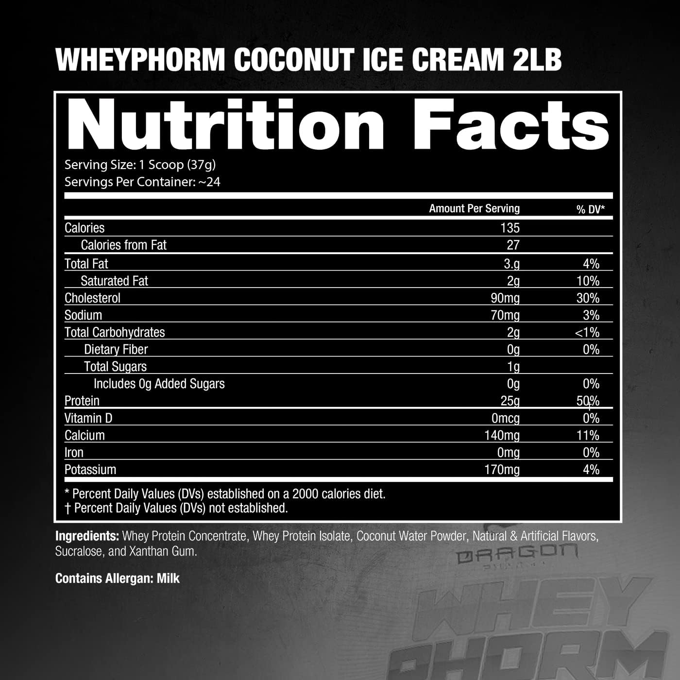 Dragon Pharma Whey Protein Blend: Fast Absorption, Gluten Free, 100% Whey Protein, WheyPhorm, Coconut Ice Cream Flavor, 25g Protein, Maximize Recovery