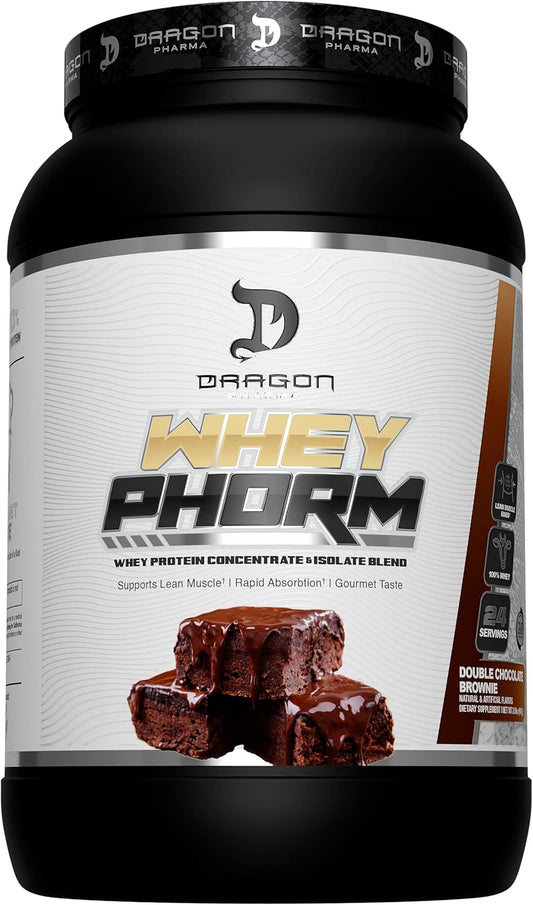 Dragon Pharma WheyPhorm Protein Blend - Fast Absorption, Gluten Free, Maximize Recovery - 25g Protein (24 Servings, Double Chocolate Brownie)