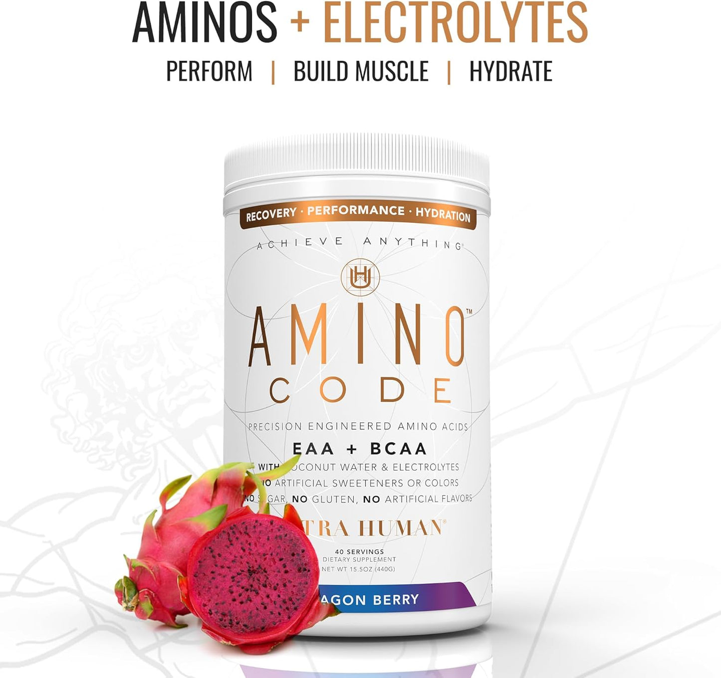 Dragonberry Amino Energy Powder Drink | Essential Amino Acids + BCAAs + Electrolytes | Fast Workout Recovery & Hydration | Clean Formula, 40 Servings