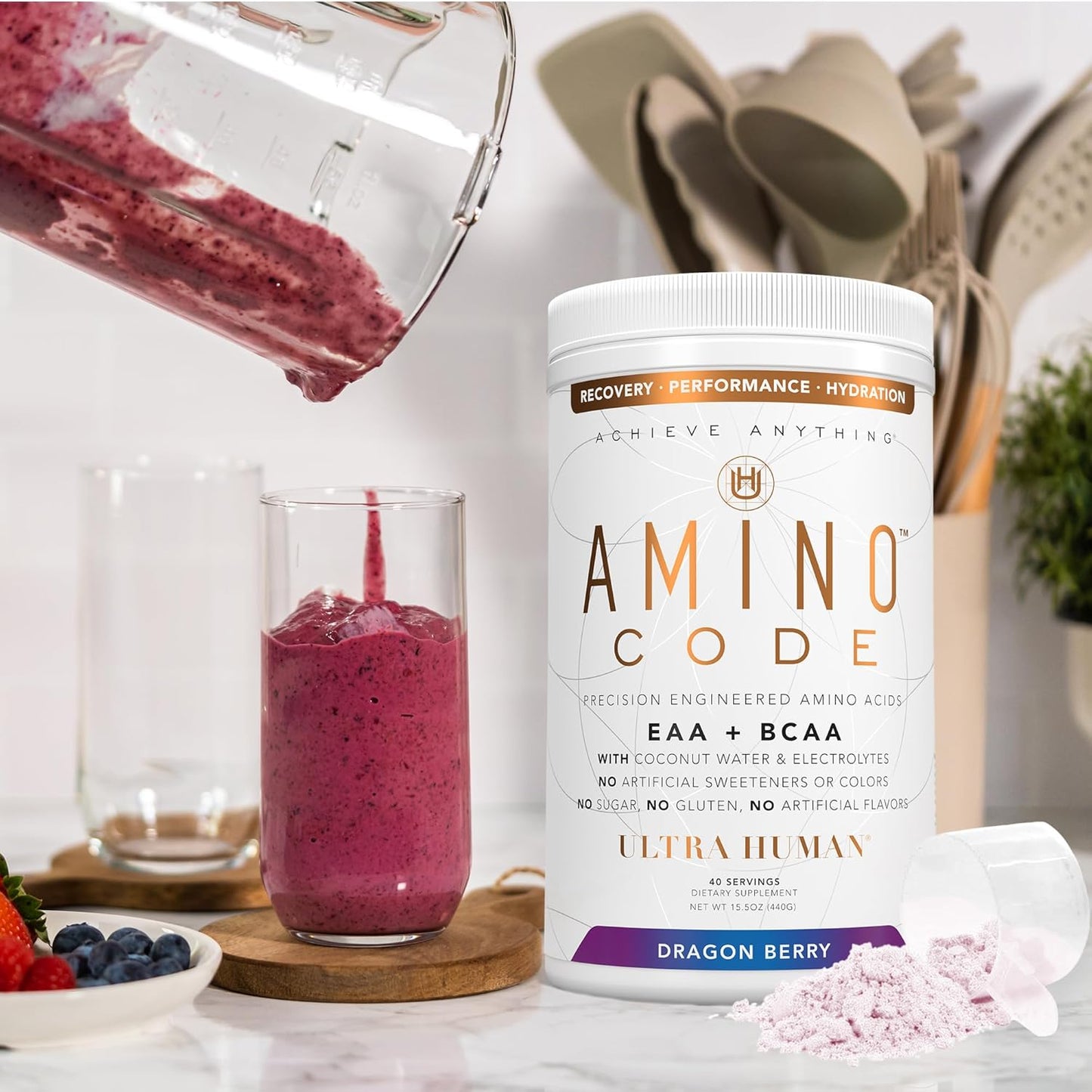 Dragonberry Amino Energy Powder Drink | Essential Amino Acids + BCAAs + Electrolytes | Fast Workout Recovery & Hydration | Clean Formula, 40 Servings