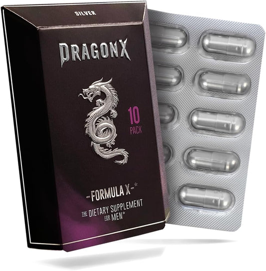 DRAGONX Silver Male Supplement: Fast-Acting Stamina, Strength, Energy, and Drive Formula - 10 Capsules