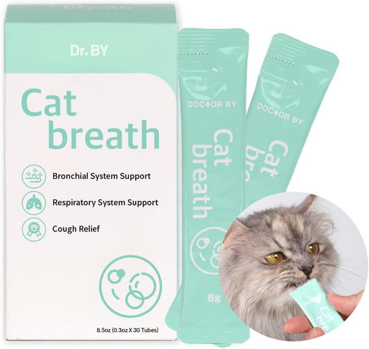 Dr.by Cat Breath Bronchial Supplements for Cat Sneezing, Asthma, Cold, and Cough Relief - Supports Respiratory Function and Immune Health - 30 Individually Packaged Chicken Treats