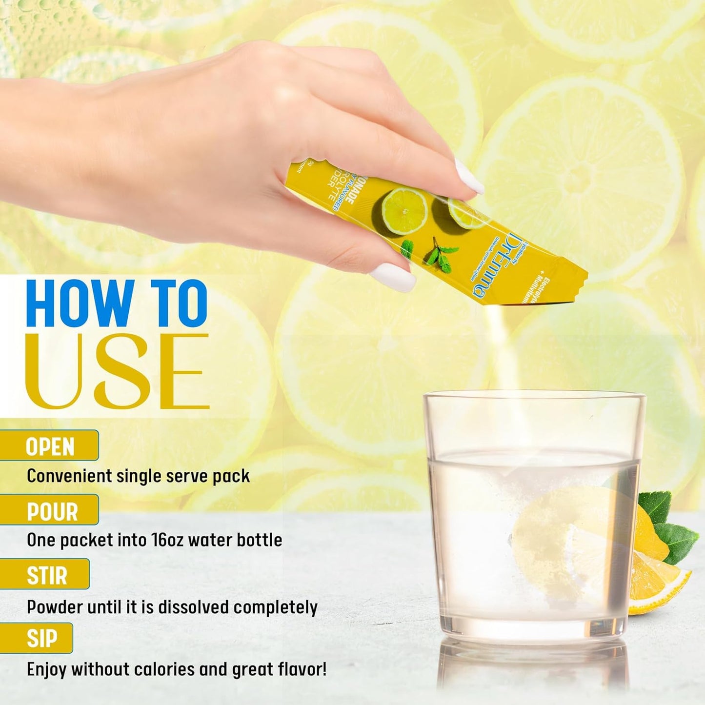 DrEmma Lime-Lemonade Electrolyte Powder Packets - Zero Calorie Energy Drink Mix for Fasting - 16 Hydration Sticks