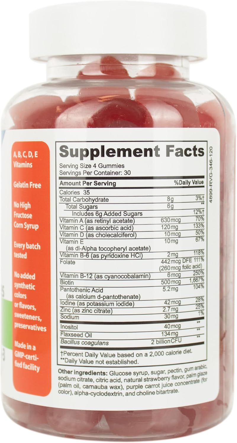 DrFormulas Multivitamin Gummies with Omega 3, Probiotics, and Nexabiotic for Kids & Adults | Vitamin A, C, D3, E, B6, B12, Zinc, Biotin, Folate | Halal Vegetarian, 120 Count