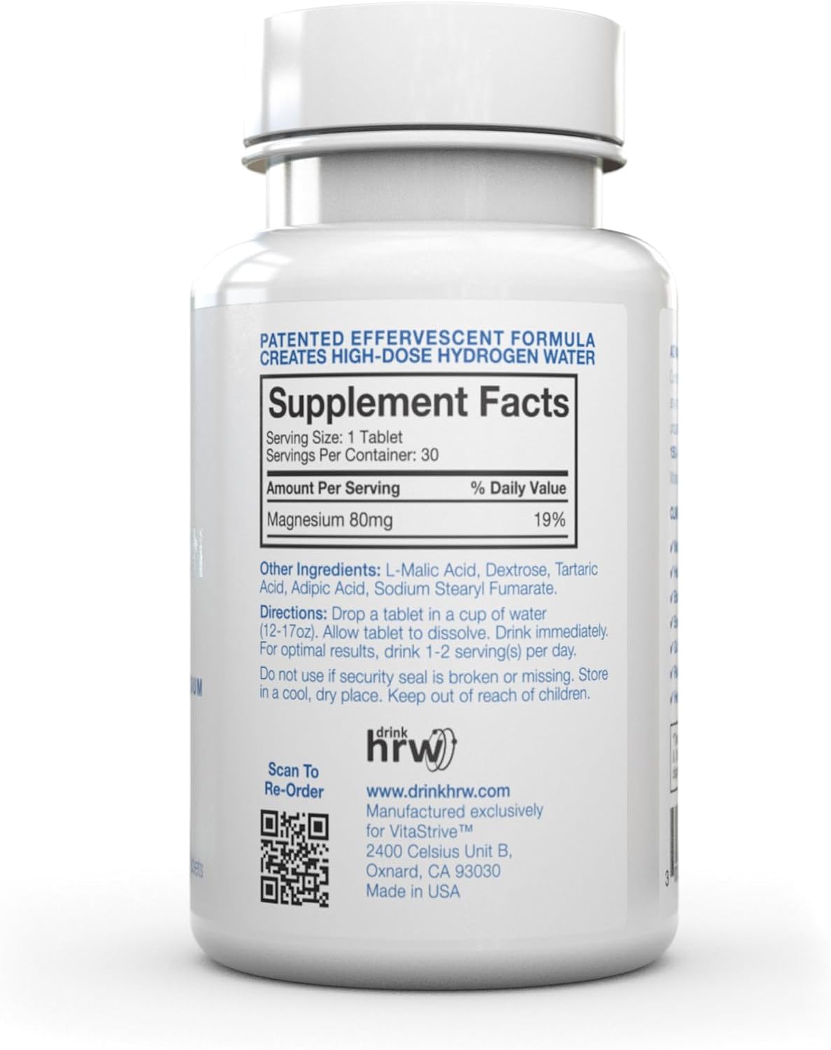 DRINK HRW Molecular Hydrogen Water Tablets - Rejuvenate Your Body and Boost Mental Clarity - 30 Unflavored Tablets