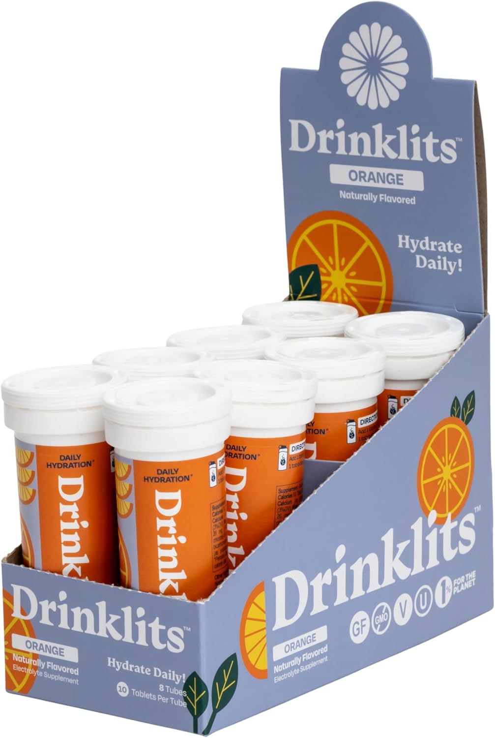 Drinklits Fizzy Orange Electrolyte Sports Drink Tablets Bundle - 10 Tablets Per Tube - Natural Flavors - 0g Sugar - 80 Servings