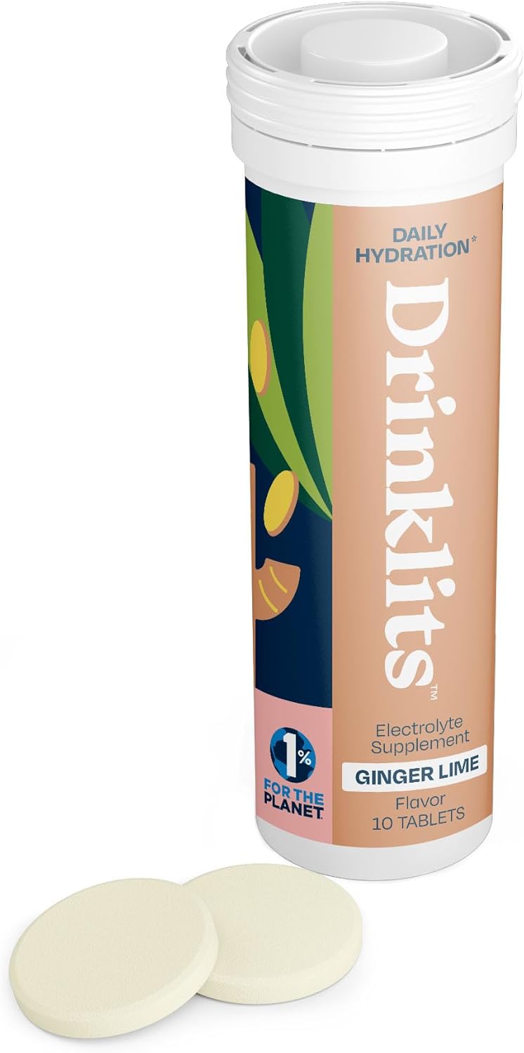 Drinklits Ginger Lime Electrolyte Tablets: Sugar-Free Hydration Solution with Essential Electrolytes - 10 Tablets