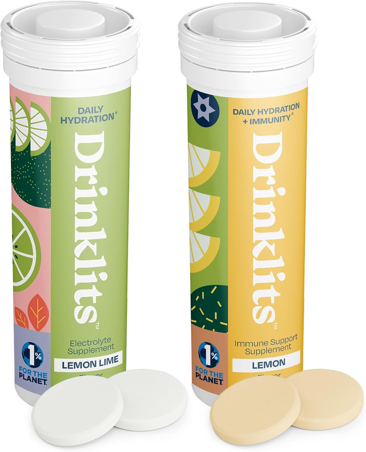 Drinklits Lemon Immunity & Lemon-Lime Hydration Tablets Combo Pack for Electrolytes & Immune Support | 20 Servings