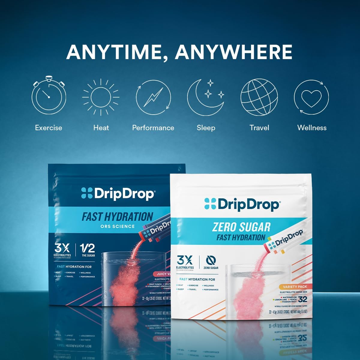 DripDrop Hydration Electrolyte Powder Packets Variety Pack - 32 Count